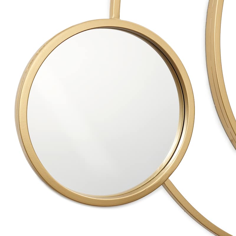 Orbit Modern Gold Metal Frame Round Wall Mirror - 25.6" H x 31.5" W x 0.79" D