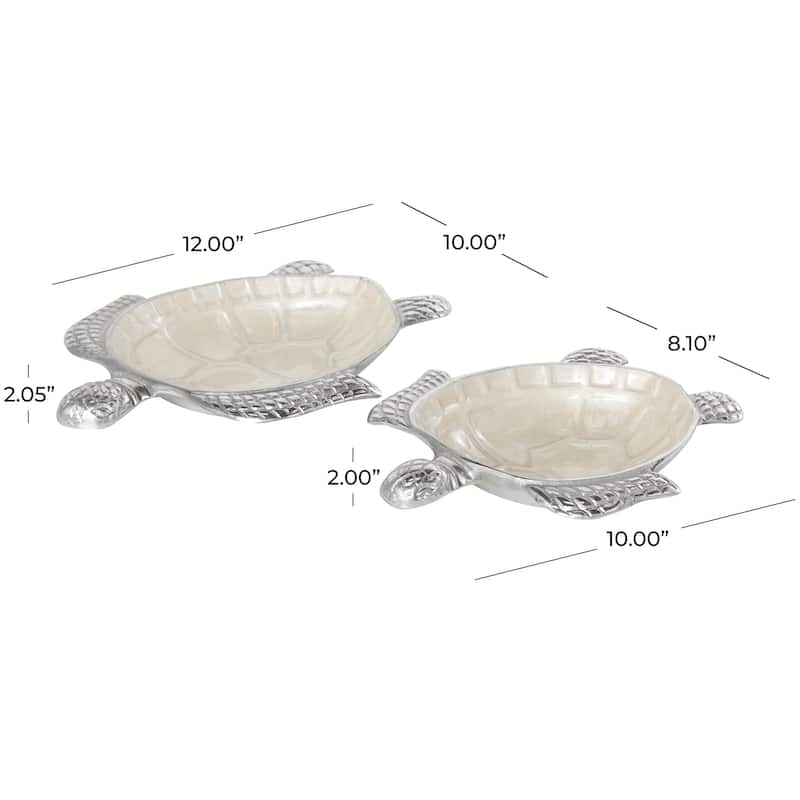 Aluminum Metal Enameled Turtle Decorative Bowl with Silver Metal Exterior (Set of 2)