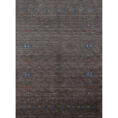 Gabbeh Area Rug Hand-Knotted Tribal Grey Wool Carpet - 4'7" x 6'6"