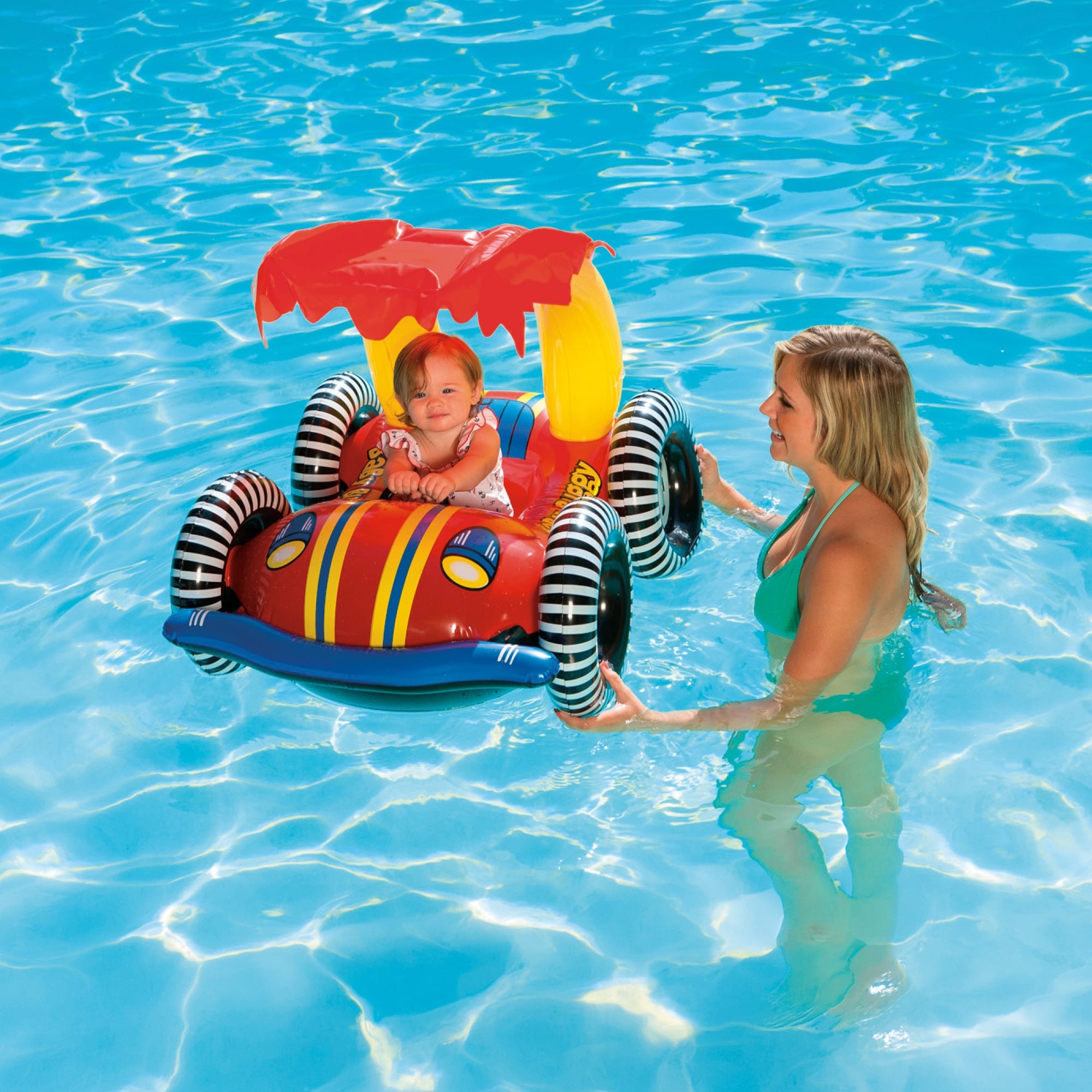 43-Inch Red and Yellow Baby Buggy Baby Rider With a Canopy