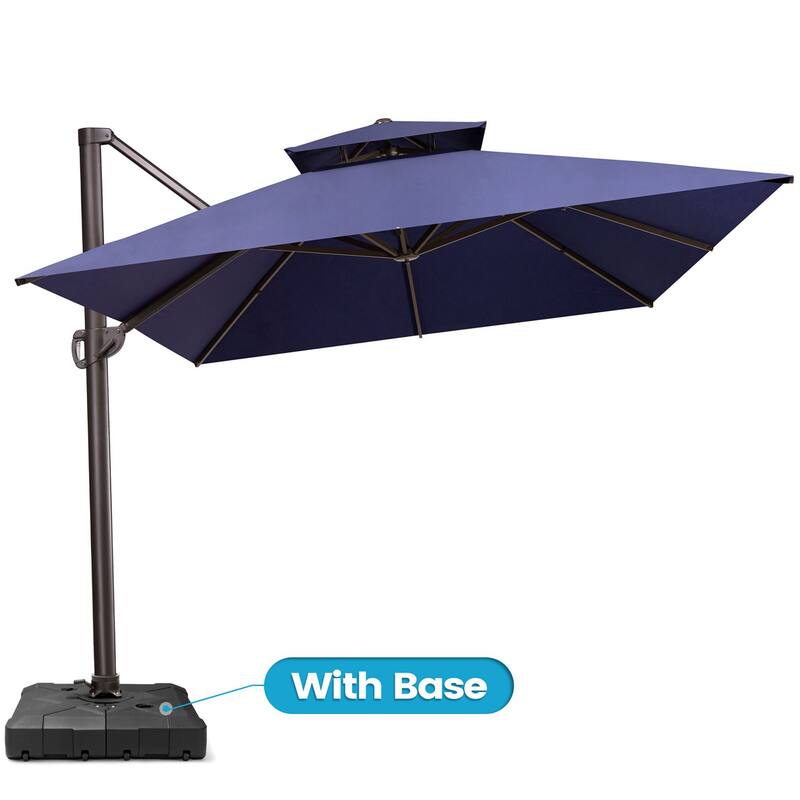 10X12.5 FT Outdoor Dual Top Patio Offset Umbrella 360 degrees Rotation with Base