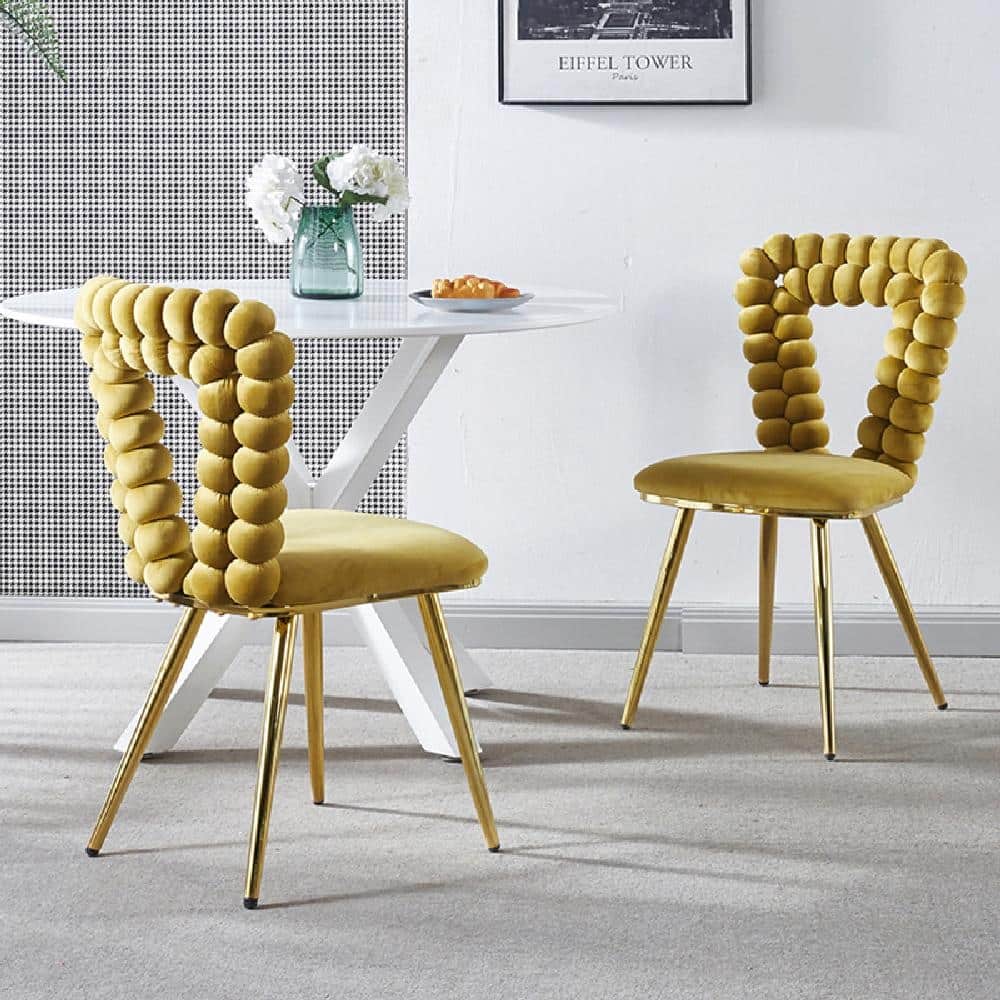 Modern Chair Set (2) with Golden Iron Tube Legs