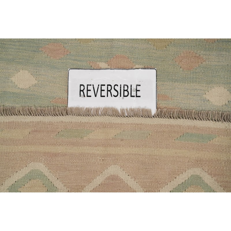 Hand Woven Oriental 100% Wool Carpet Southwestern Tribal Green Kilim Area Rug - 8' 2'' X 5' 8''