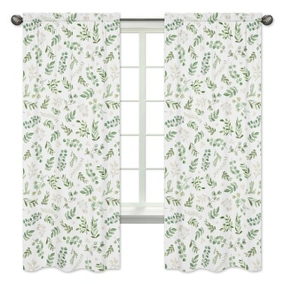 Floral Leaf Collection 84in Window Treatment Curtain Panel Pair - Green White Boho Watercolor Botanical Woodland Tropical Garden