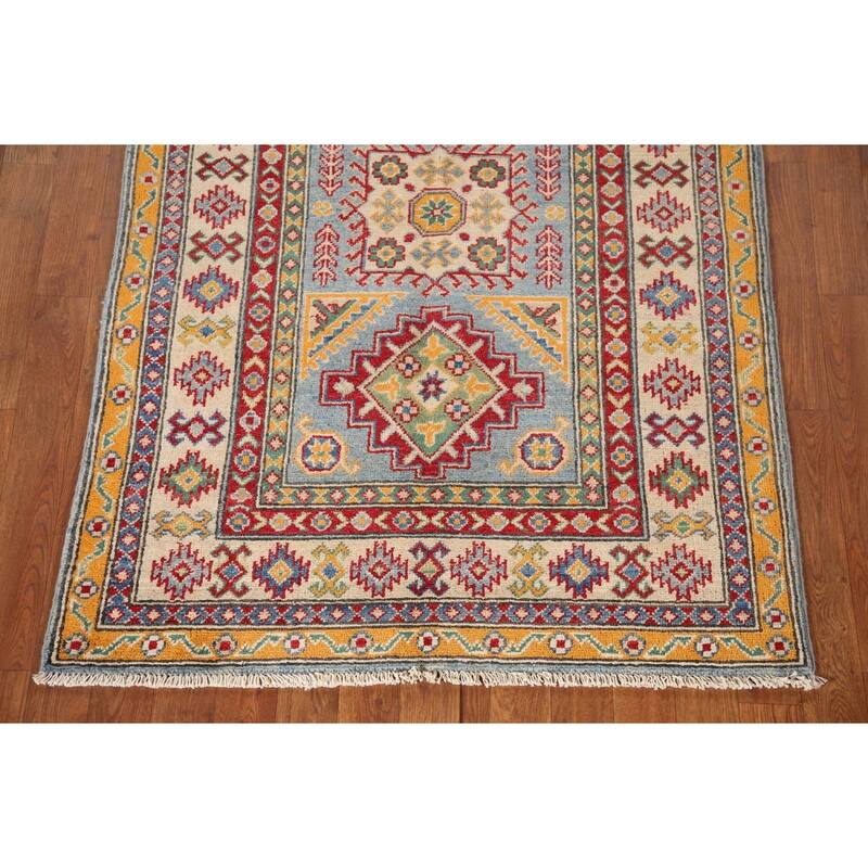 Geometric Kazak Oriental Accent Rug Hand-Knotted Wool Carpet - 3'5"x 5'0"