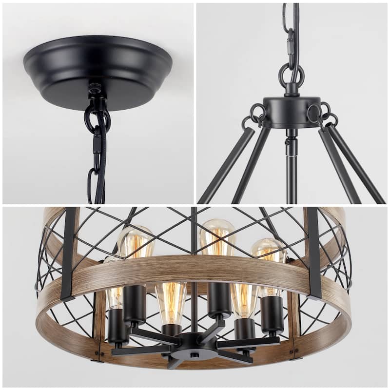 Drum Rustic Hanging Lights 6-Light Adjustable Farmhouse Chandelier Dining Room Light Fixture Kitchen Island Lighting - N/A