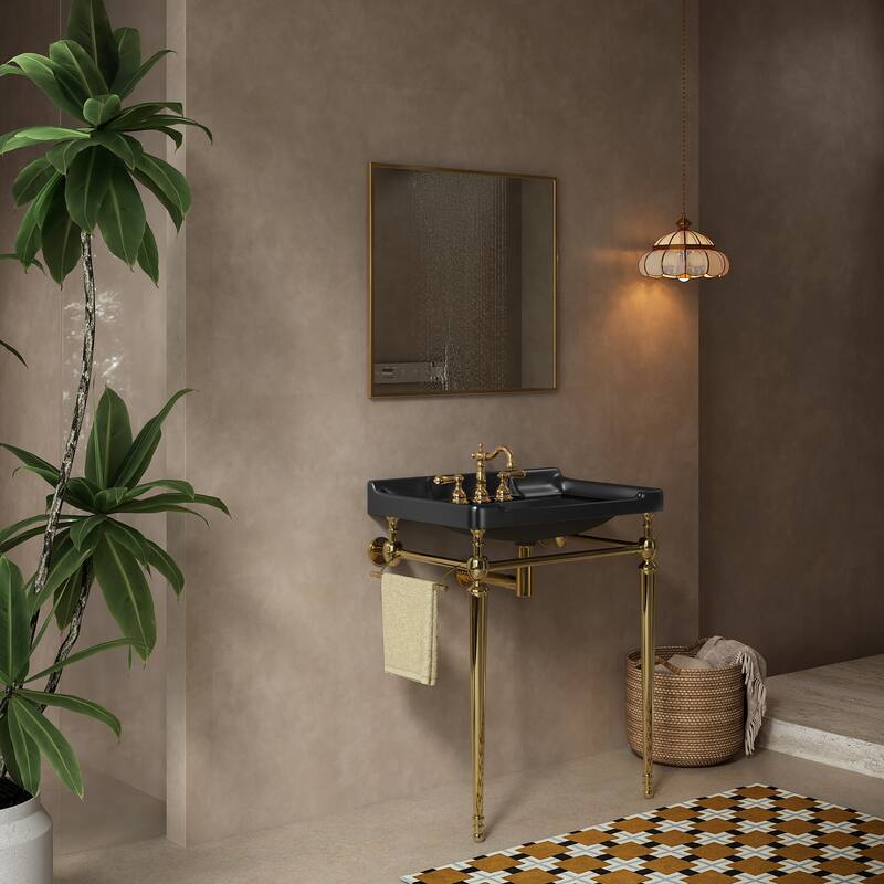 GDFStudio - Vici Modern 28" Bathroom Console Sink with Stainless Steel Legs & Towel Bar, WITHOUT Faucet