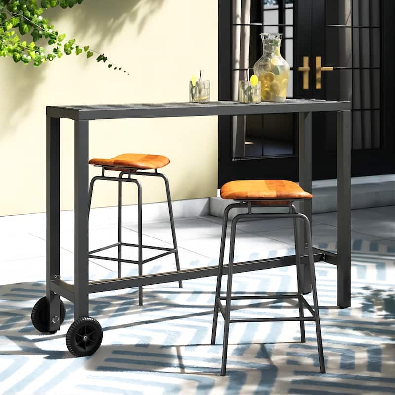 Moasis Patio Metal Counter Table Bar Table with Wheels (Table Only) - 39" Black