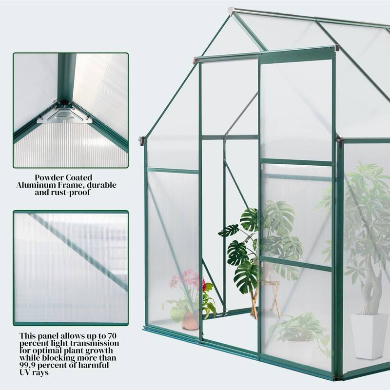 8x6 FT Walk-in Greenhouse With Sliding Door and Vent Window Grey Frame
