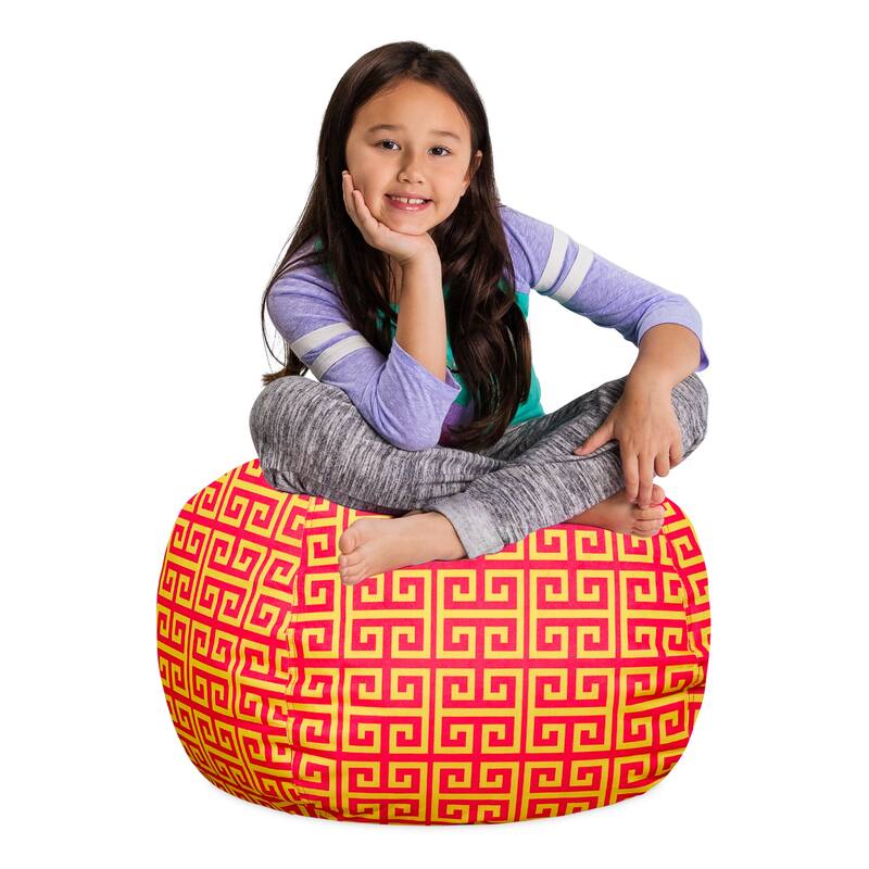 Kids Bean Bag Chair, Big Comfy Chair - Machine Washable Cover - 27 Inch Medium - Pattern Scrolls Red and Yellow