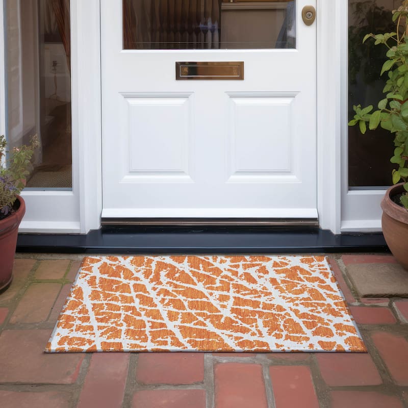 Machine Washable Indoor/ Outdoor Transitional Orange Crackle Chantille Rug - Orange - 1'8" x 2'6"