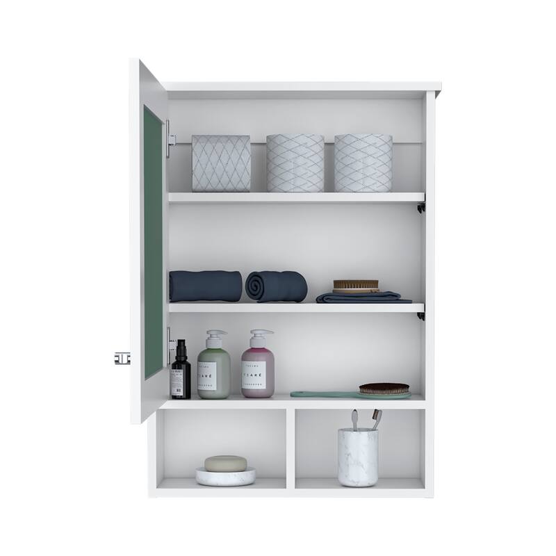 Medicine Cabinet with Mirror Door,Storage Organizer for Bathroom, Kitchen with Three Concealed Shelves and Two Open Shelves