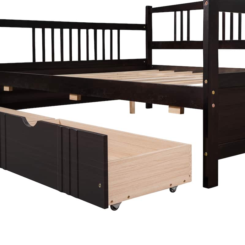 Full Size Daybed Wood Bed with Two Drawers