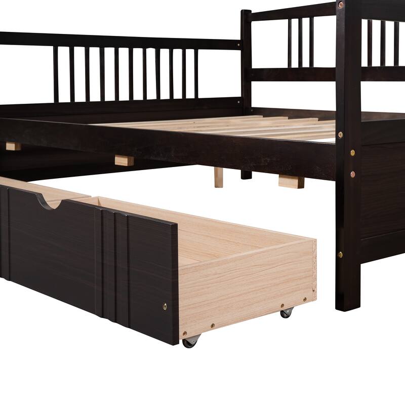 Full Size Daybed with Storage Drawers, Solid Pine Wood, for Bedroom or Living Room