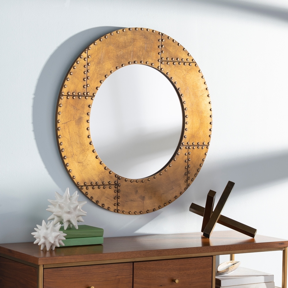 Brown Metal Industrial Adjustable Round Mirror Stand