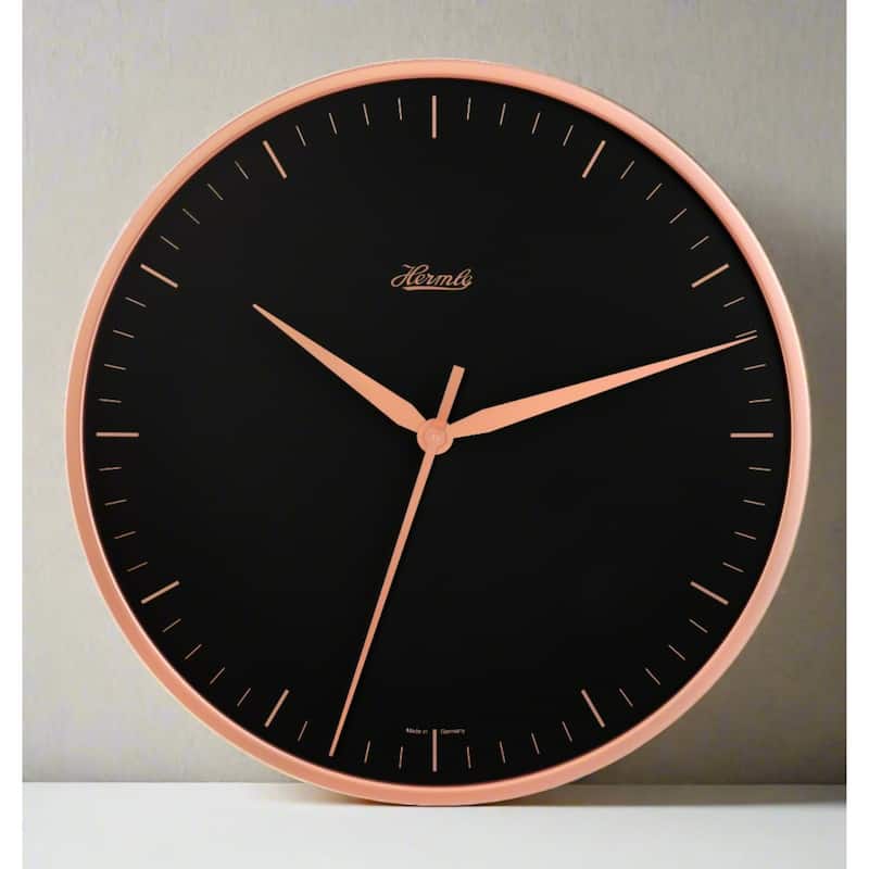 Round Wall Clock with Line Markers - 16" - Rose Gold and Black