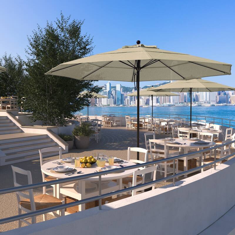 California Umbrella 11' Rd Aluminum Frame, Fiberglass Rib Patio Umbrella, Push Open, Bronze Finish, Sunbrella Fabric - Canvas