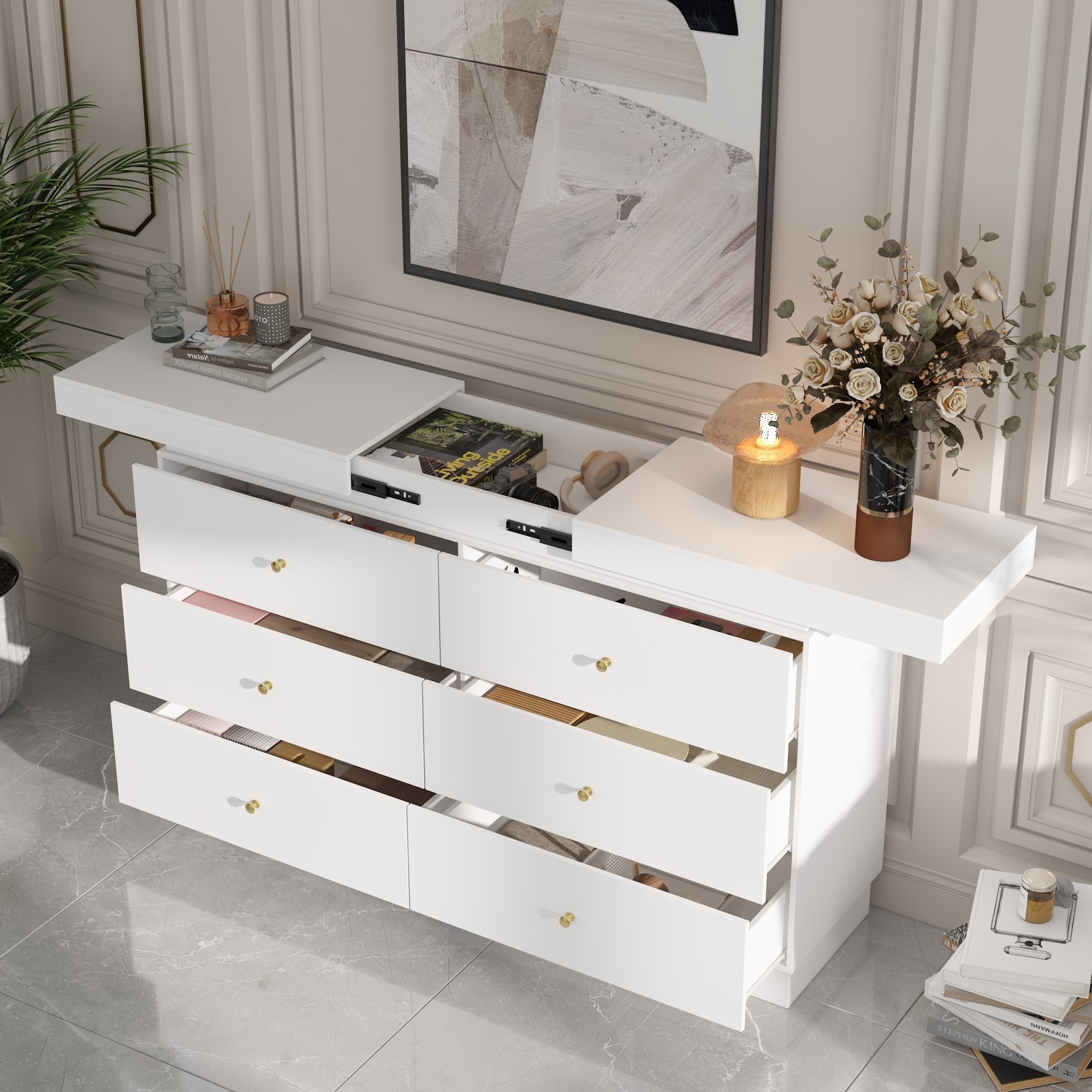 dresser with sliding drawers 6-Drawer Top Compartments Bedroom Storage Solution Chest - Bed Bath & Beyond This wooden dresser is Size:W48 L30 Wood drawer Girl_Princess_Dress A Dress A Day: