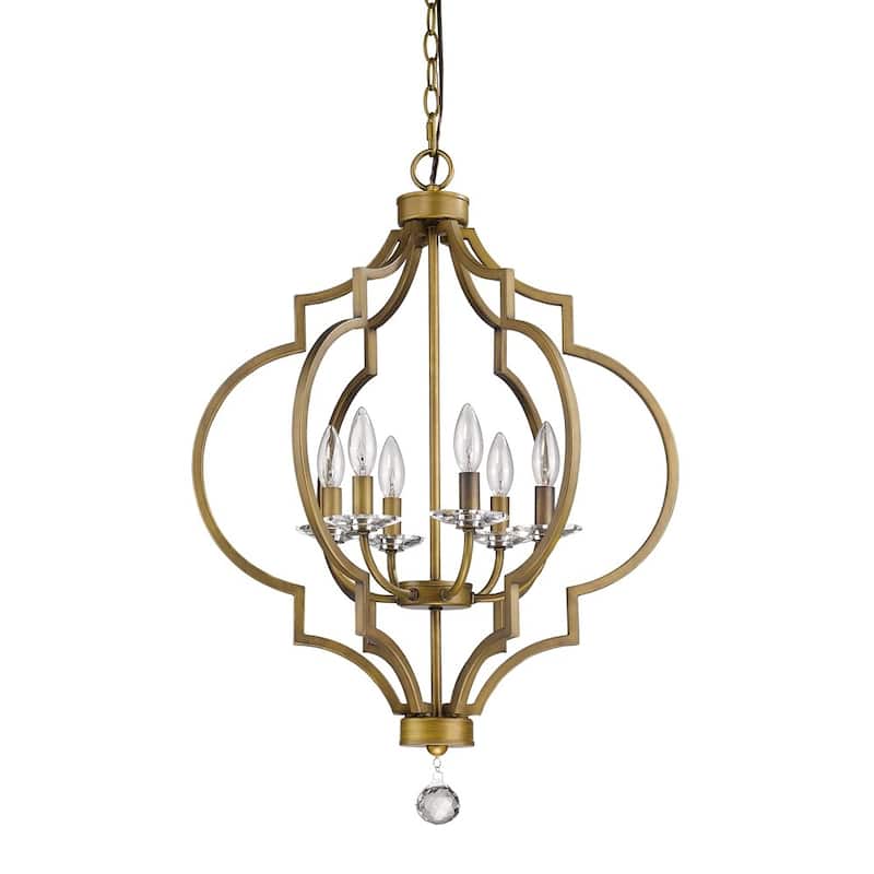 HomeRoots Gold and White Candle Style Six Light Metal Dimmable Chandelier - 21.25' X '30' X '21.25