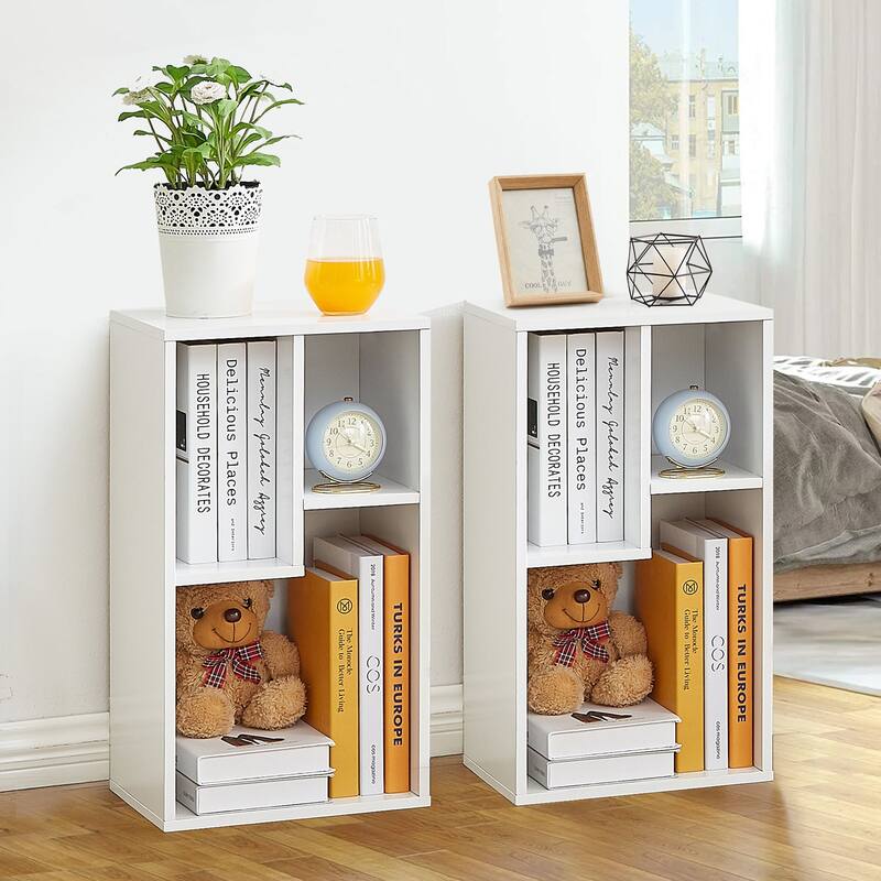 VECELO, (Set of 2)Three Open Cube Wooden Bookcase Organizer, bookshelf small, White/Black/Brown/Grey