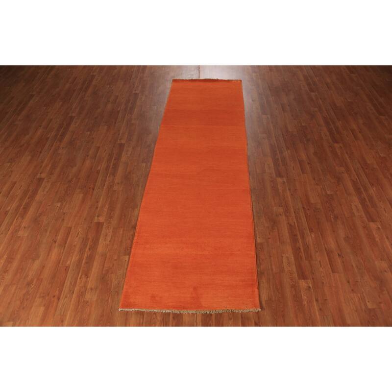 Solid / Modern Gabbeh Runner Rug Hand-Knotted Wool Carpet - 3'0" x 9'9"