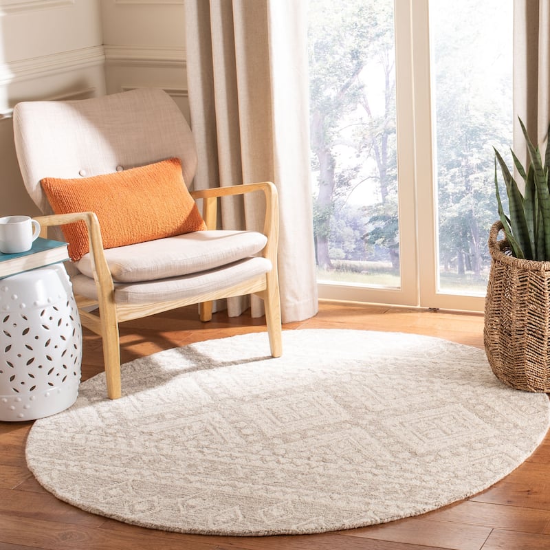 SAFAVIEH Handmade Micro-Loop Kobie Wool Rug - 5' Round - Beige/Ivory