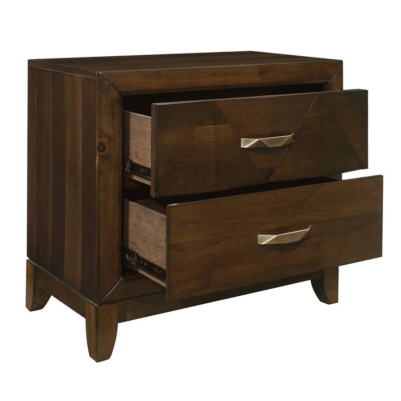 Brown/Brass 2 Drawer 28 in. W Nightstand with Sturdy Hardware and Ample Storage