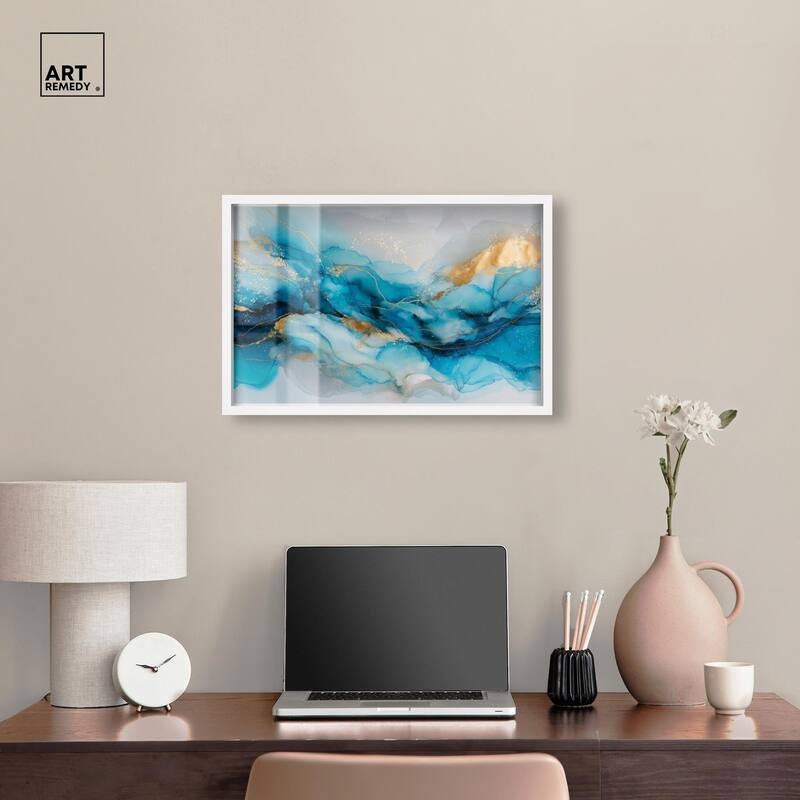 Ethereal Blue and Gold Shadowbox by Art Remedy
