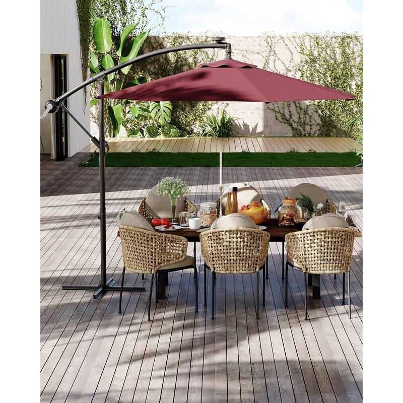 10FT Offset Umbrella with Cross Base, Fade Resistant Canopy Large Patio Umbrella with 360-degree
