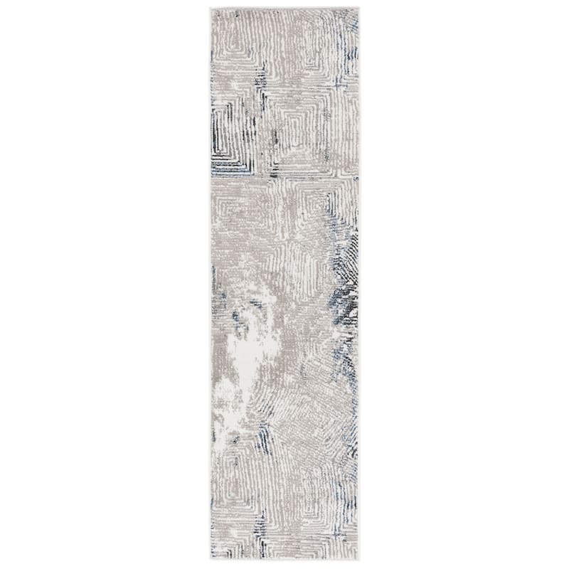 SAFAVIEH Pyramid Gunnlaug Modern Abstract Rug - 2'2" x 8' Runner - Ivory Grey/Navy