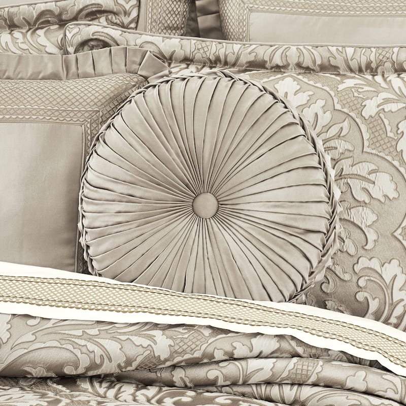 Brunello Flax Tufted Round Decorative Throw Pillow - Polyester - Flax - Accent