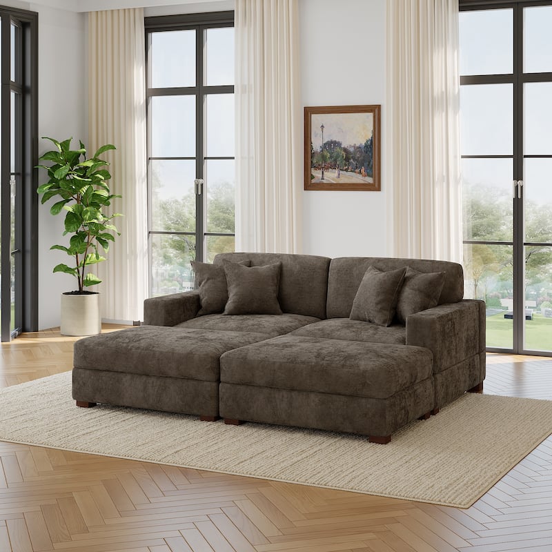 Modern Chenille Oversized Modular Sectional Sofa with 2 Ottoman