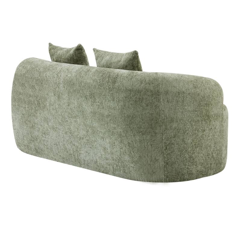 Roomfitters Green Curved Loveseat Sofa with Round Armrest, Compression Couch with 2 Pillows for Living Room & Bedroom