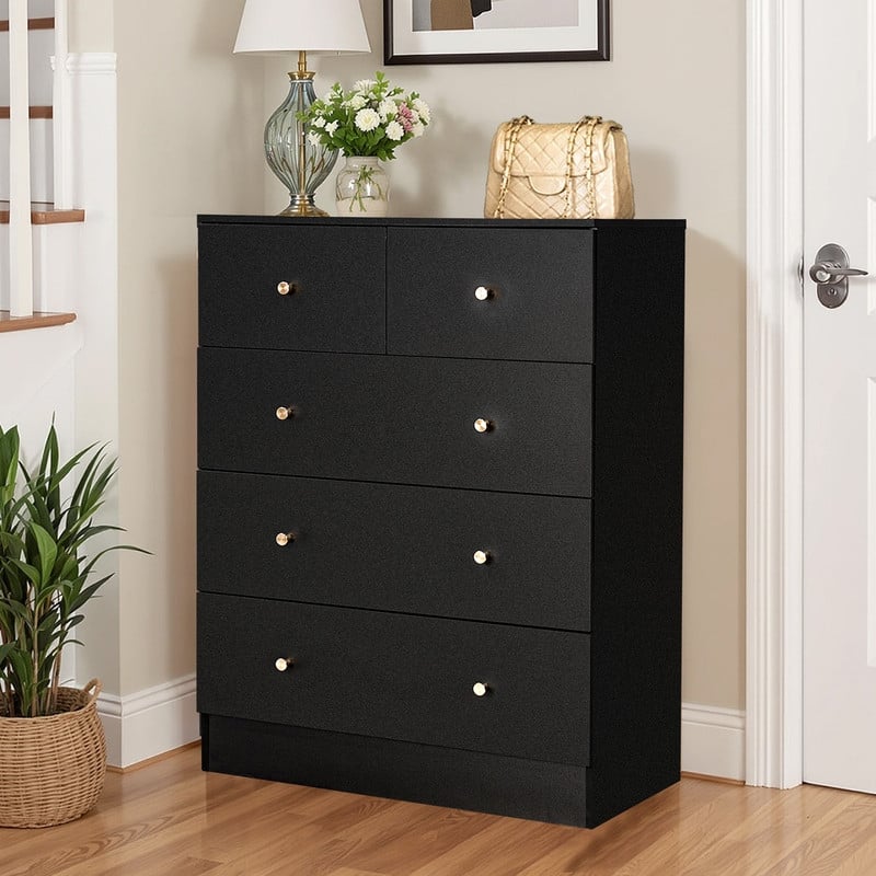 5-Drawer Dresser For Bedroom And Chest Of Drawers With Sturdy Construction Wood Storage Organizer For Closet