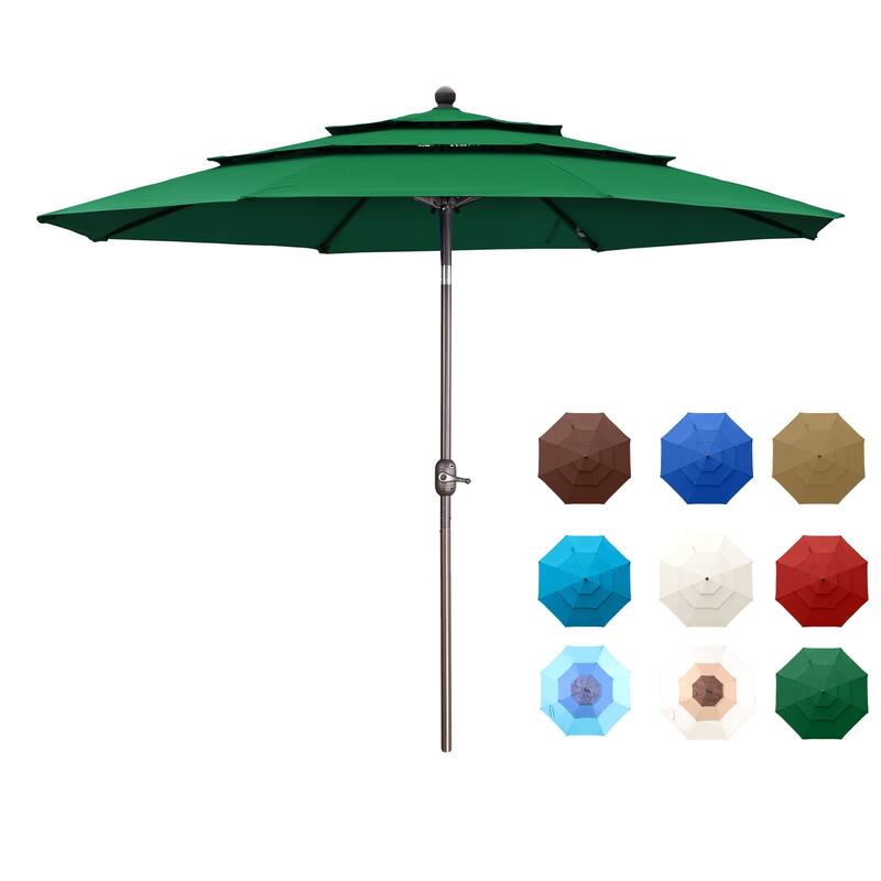 Aoodor Patio Umbrella 10 ft. for Dining Table Outdoor Market Yard Use 3 Tier Ventilation (Umbrella only) - Green