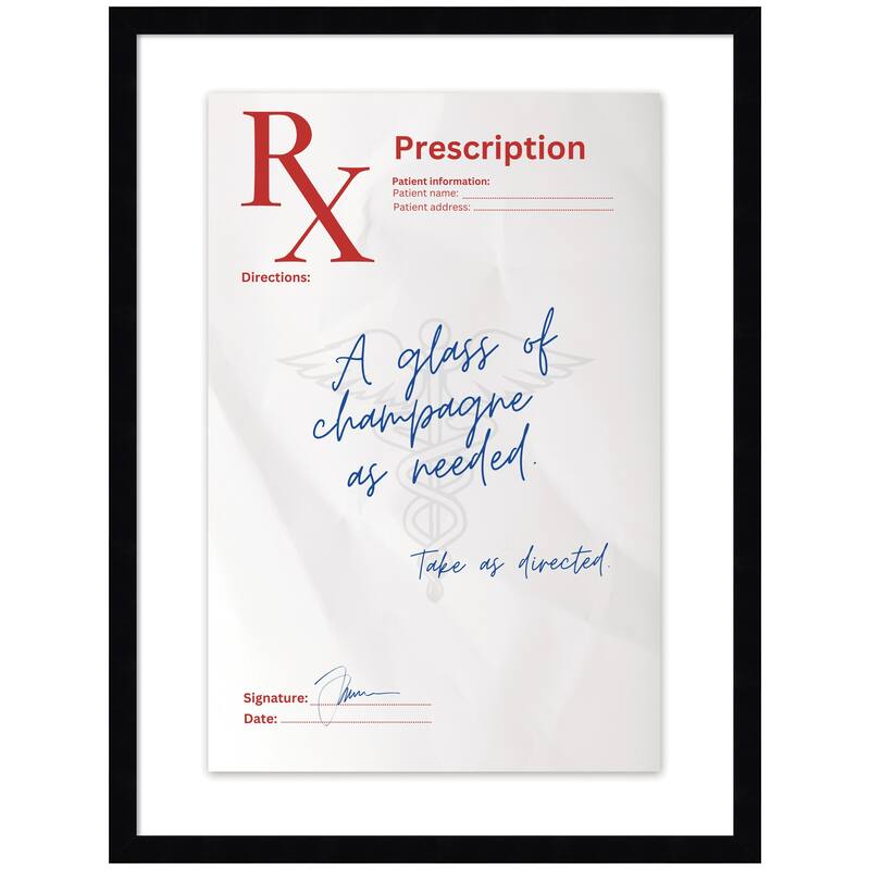 Kate and Laurel A Glass of Champagne Rx by Honey Island Studio Framed Wall Art Print - 19 x 25 - Black