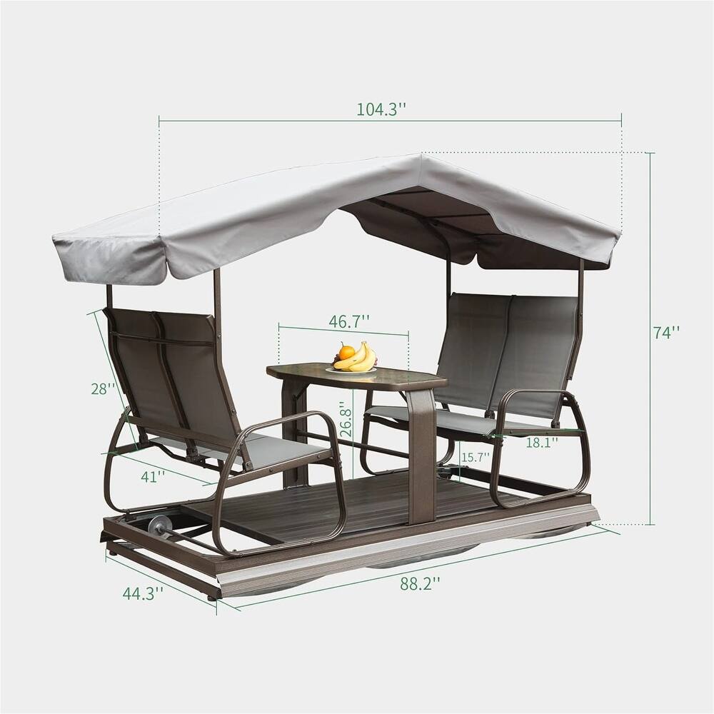 GDFStudio - Malcolm 4-Seat Outdoor Glider Bench with Canopy and Timeless Retro Swing Style