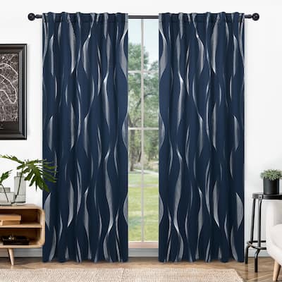 Deconovo Back Tab Rod Pocket Silver Wave Curtains(2 Panel)