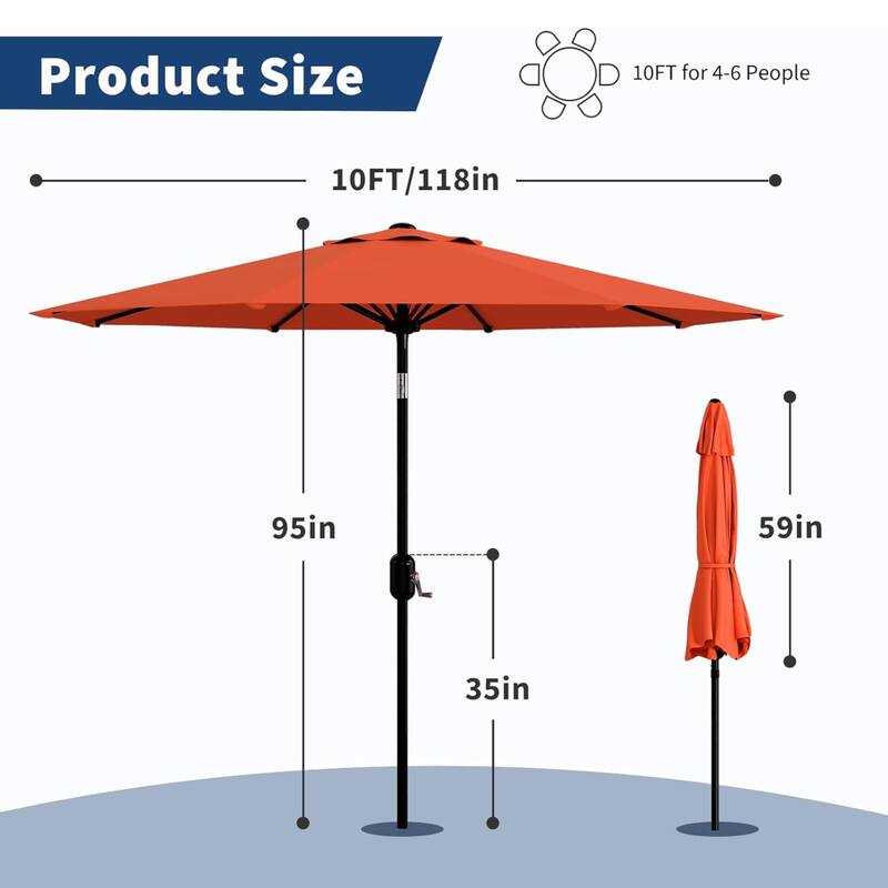 10 FT Outdoor Table Patio Umbrella, Waterproof UV Protection for Garden, Backyard, Poolside