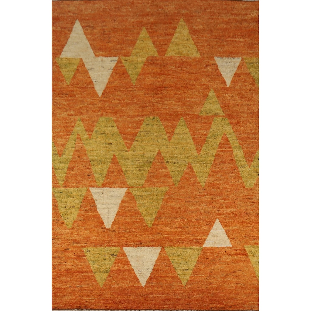 Orange Moroccan Oriental Area Rug Handmade Modern Bedroom Wool Carpet - 6'9" x 9'10"