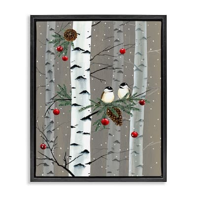 Stupell Birds and Holiday Ornaments Birch Tree Forest Floater Frame - Brown