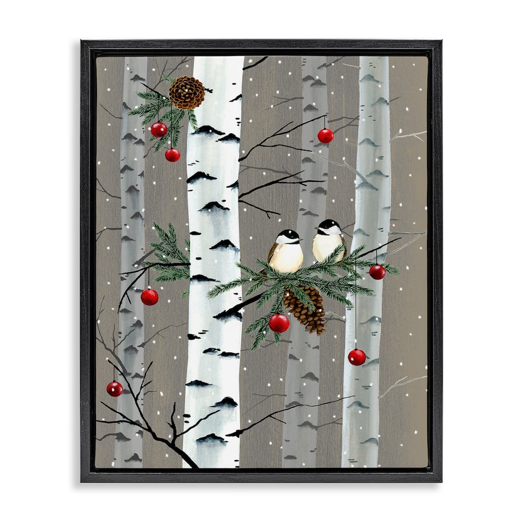 Stupell Birds and Holiday Ornaments Birch Tree Forest Floater Frame - Brown