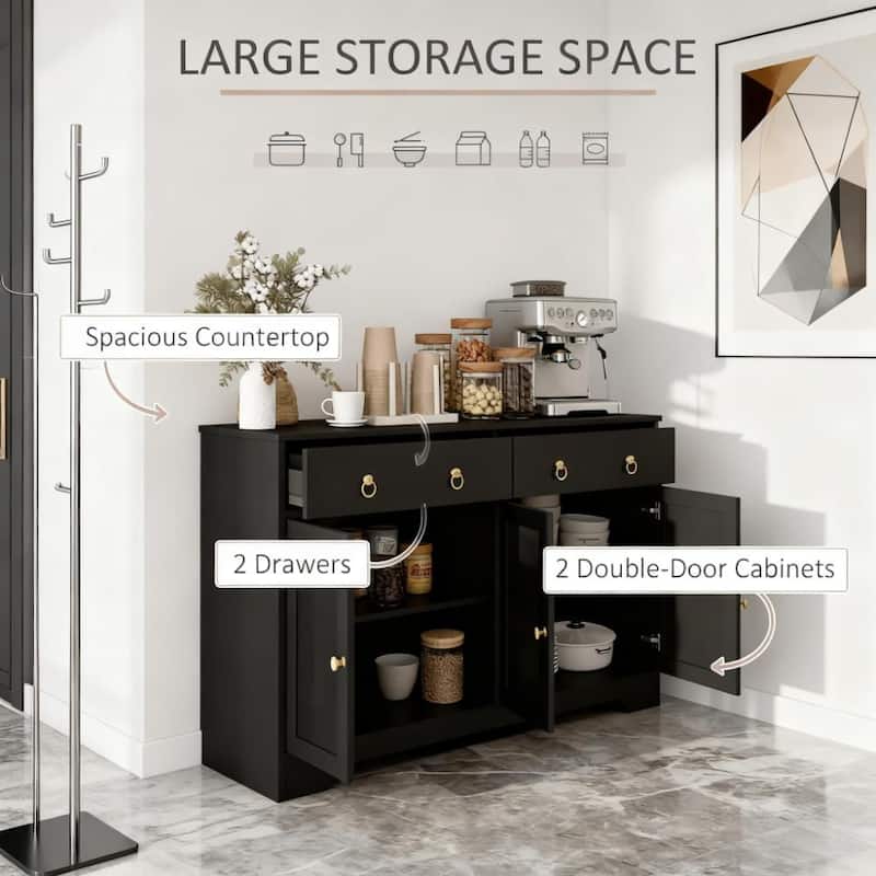 Kitchen Storage Sideboard with Barn Style Doors, Drawers Buffet Cabinet