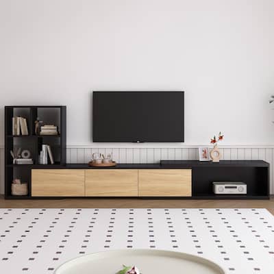 ON-TREND 74.8''-126'' Extendable TV Stand with 3 Tier Bookshelves for TVs up to 110''