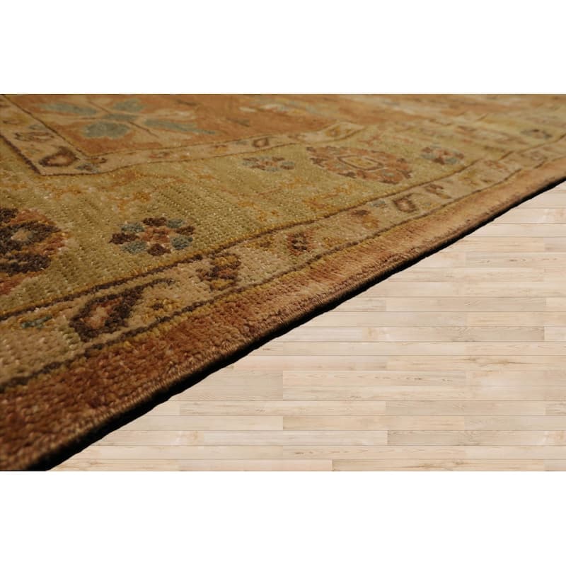 Multi Size Hand Knotted Blue Traditional Oushak Wool Oriental Area Rug - 6' 5'' x 9' 3''
