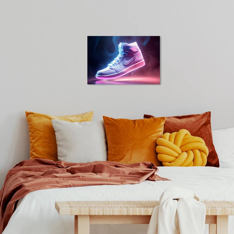 Wynwood Studio Canvas Fashion and Glam Cool Flame Sneaker Purple Modern & Contemporary Wall Art Canvas Print - 24 x 16
