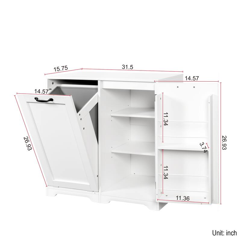 Roomfitters Laundry Cabinet with Doors and Shelf, Freestanding Tilt-Out Laundry Hamper, Adjustable Storage Shelves, White