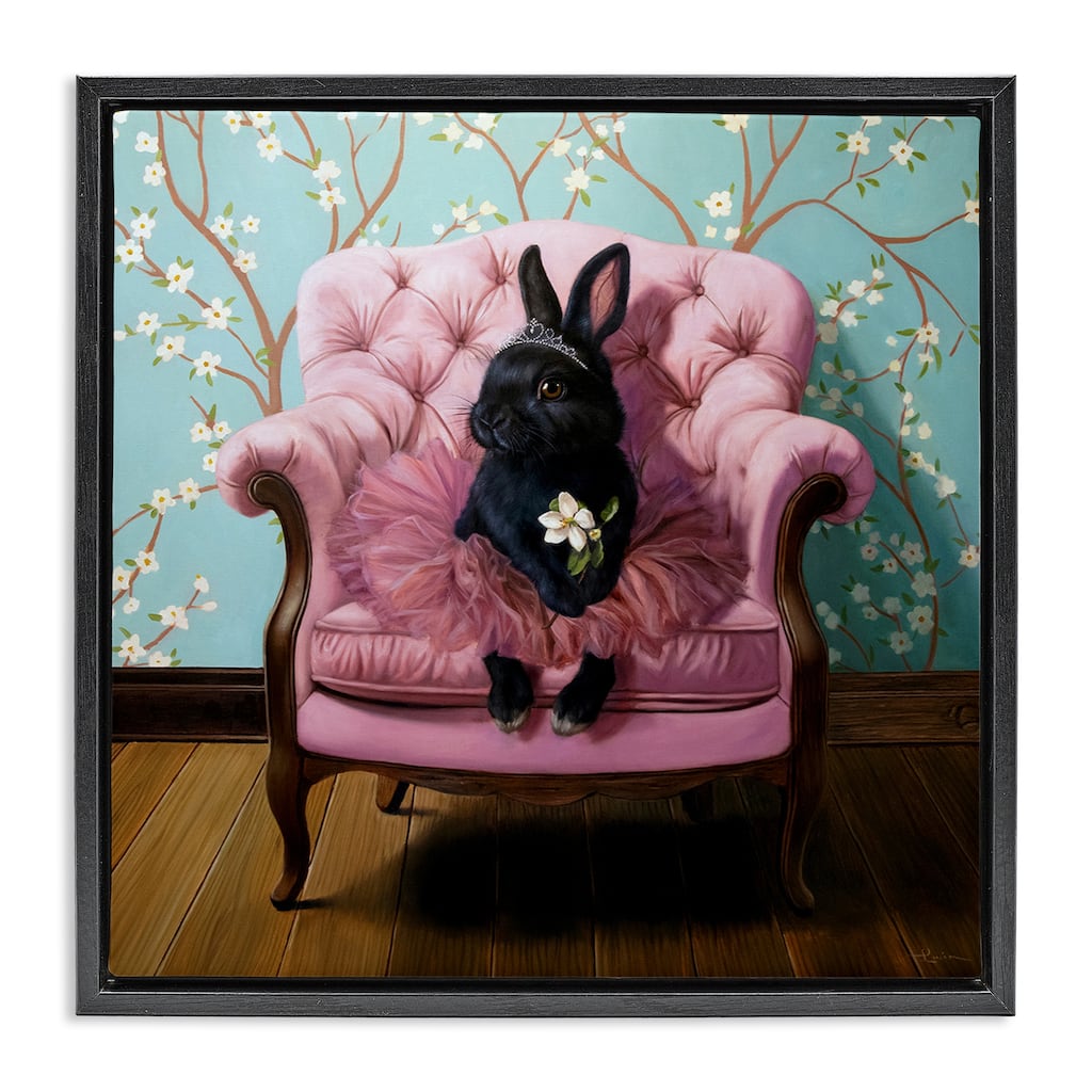 Stupell Girlie Rabbit in Tutu Framed Floater Canvas Wall Art Design By Lucia Heffernan