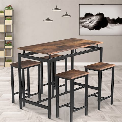 5-pcs Dining Table Set Dining Room, Kitchen Dining Table with 4 Stools