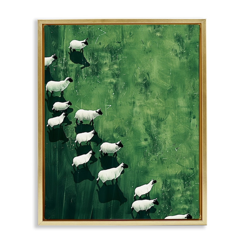 Stupell Wandering Sheep Abstraction Framed Floater Canvas Wall Art Design By Arlington Prints - 25 x 31 - Gold